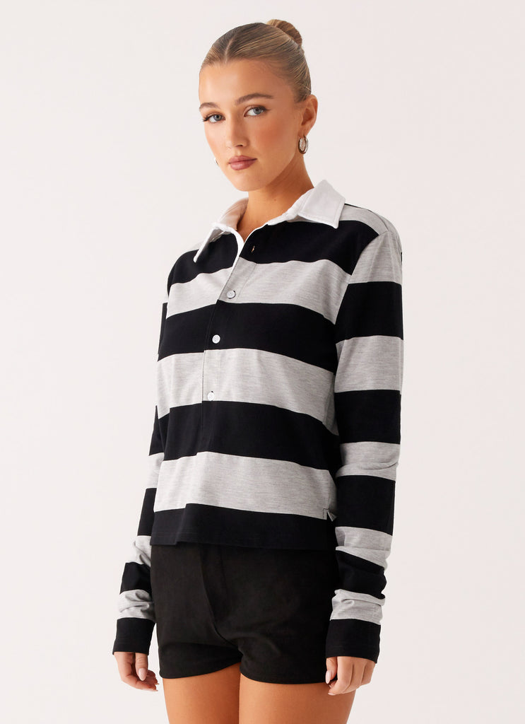 Peppermayo Peppermayo Exclusive - Beckett Polo Top - Grey Black Stripe