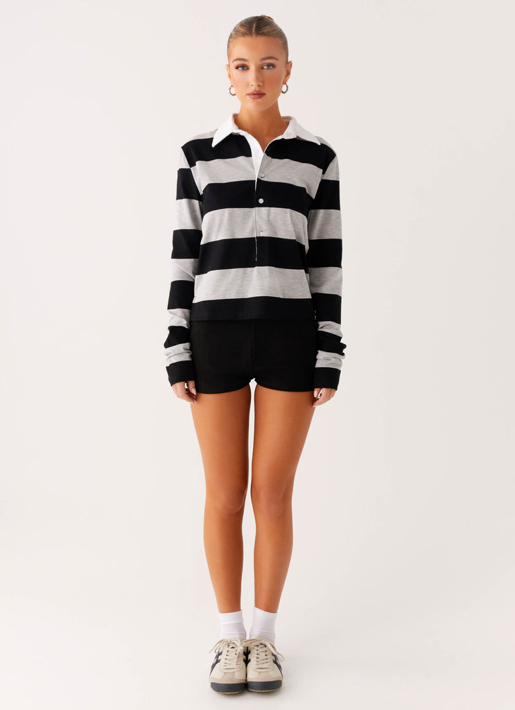 Peppermayo Peppermayo Exclusive - Beckett Polo Top - Grey Black Stripe