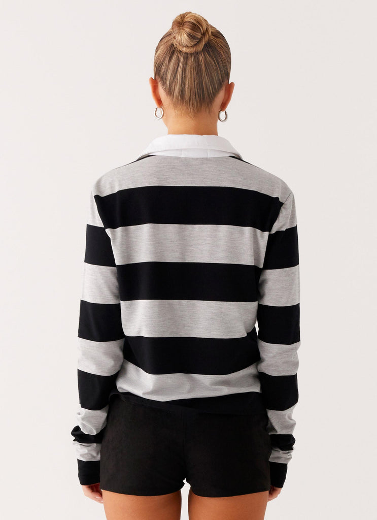 Peppermayo Peppermayo Exclusive - Beckett Polo Top - Grey Black Stripe