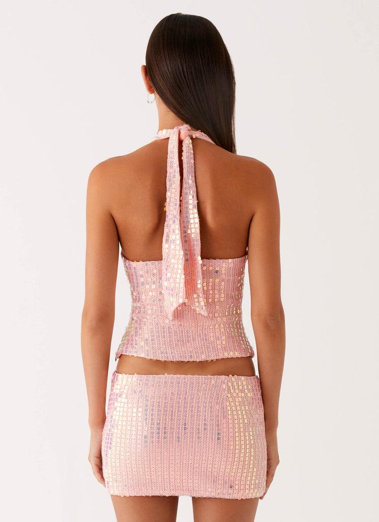 Peppermayo Peppermayo Exclusive - Been That Girl Halter Knit Sequin Top - Iridescent Pink