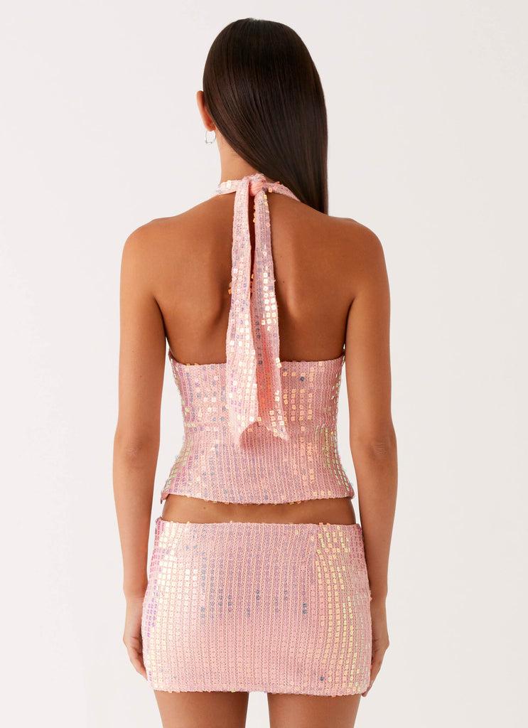 Peppermayo Peppermayo Exclusive - Been That Girl Knit Sequin Mini Skirt - Iridescent Pink