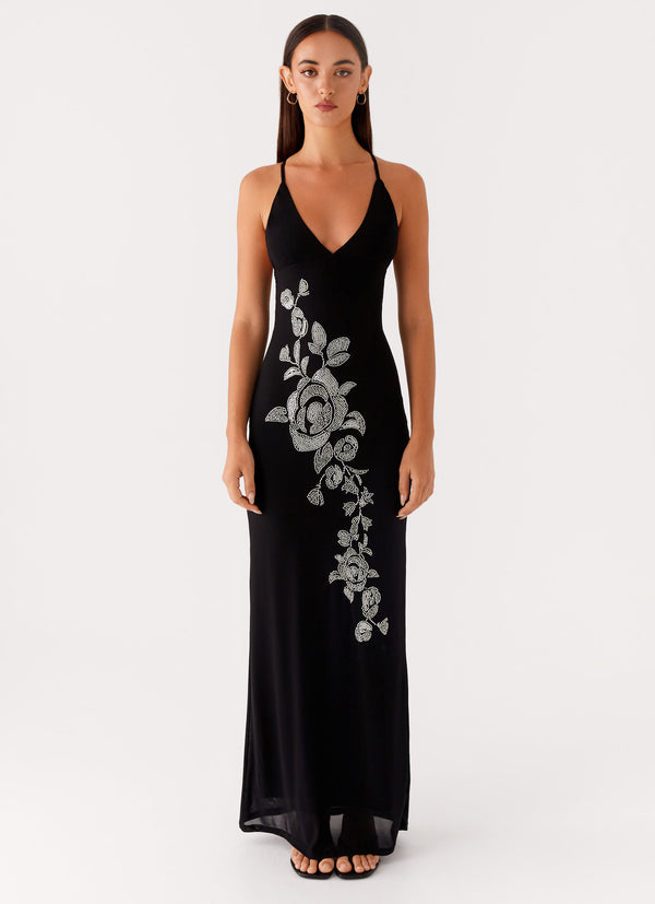 peppermayo Peppermayo Exclusive - Beki Beaded Mesh Maxi Dress - Black