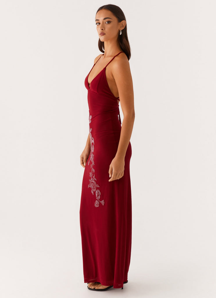 Peppermayo Peppermayo Exclusive - Beki Beaded Mesh Maxi Dress - Deep Red