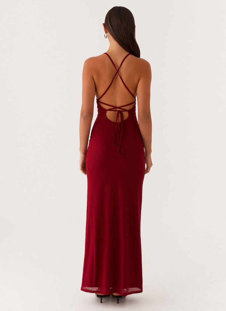 Peppermayo Peppermayo Exclusive - Beki Beaded Mesh Maxi Dress - Deep Red