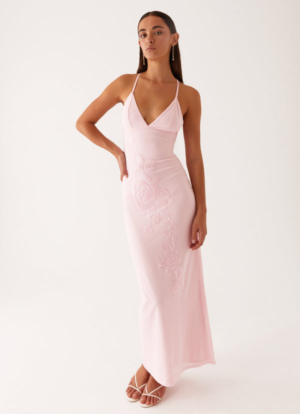 peppermayo Peppermayo Exclusive - Beki Beaded Mesh Maxi Dress - Pink