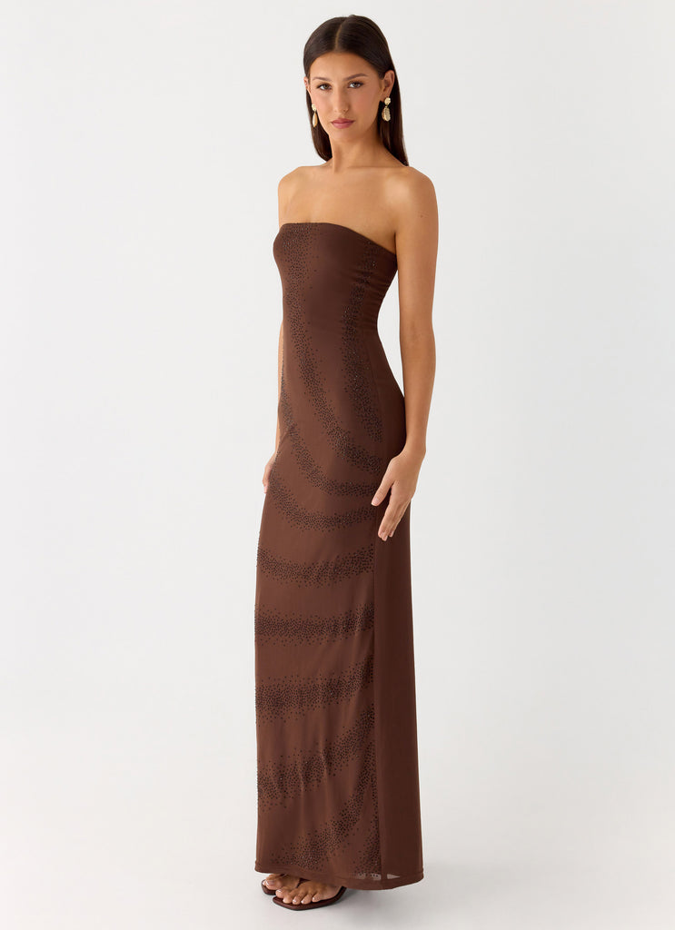 Peppermayo Peppermayo Exclusive - Belisse Beaded Mesh Maxi Dress - Chocolate