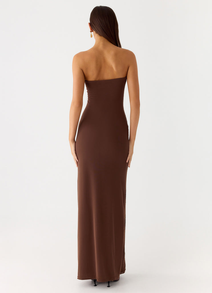 Peppermayo Peppermayo Exclusive - Belisse Beaded Mesh Maxi Dress - Chocolate