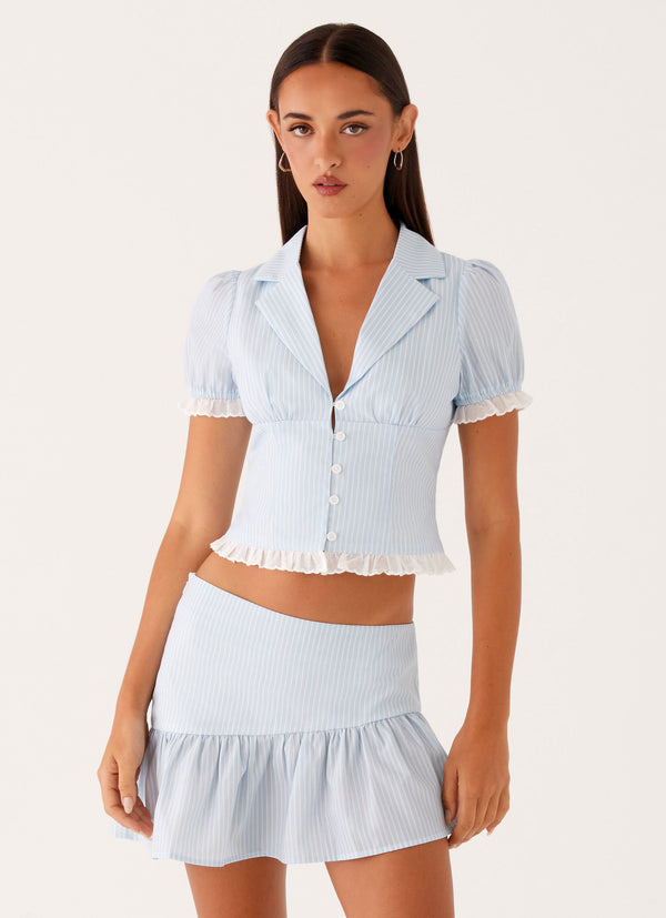 peppermayo Peppermayo Exclusive - Bennett Button Up Top - Blue White Stripe