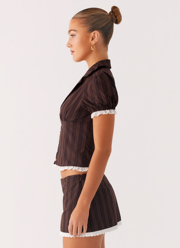Peppermayo Peppermayo Exclusive - Bennett Button Up Top - Toffee Stripe