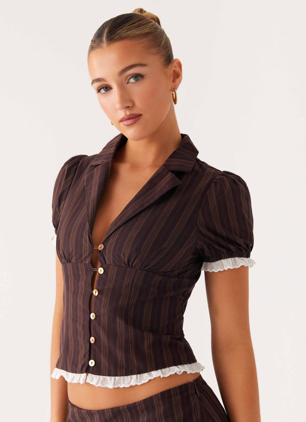 peppermayo Peppermayo Exclusive - Bennett Button Up Top - Toffee Stripe