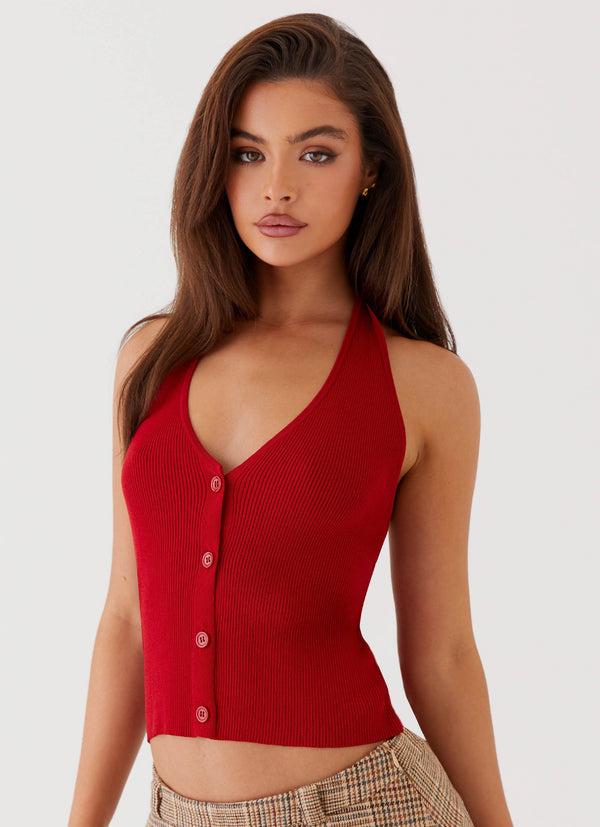 peppermayo Peppermayo Exclusive - Bettie Knit Halter Top - Red