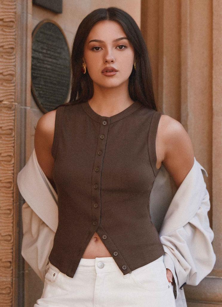 Peppermayo Peppermayo Exclusive - Blair Buttoned Knit Top - Chocolate