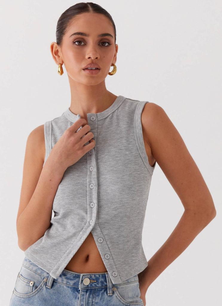 Peppermayo Peppermayo Exclusive - Blair Buttoned Tank Top - Grey Marle
