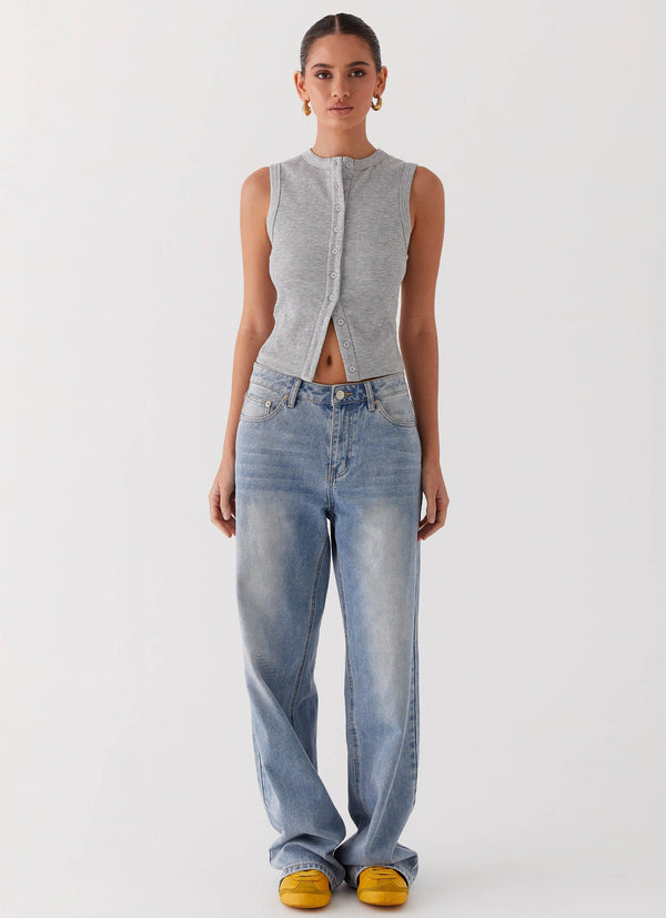 peppermayo Peppermayo Exclusive - Blair Buttoned Tank Top - Grey Marle