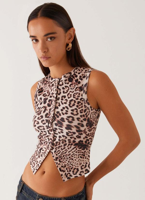 peppermayo Peppermayo Exclusive - Blair Buttoned Tank Top - Leopard