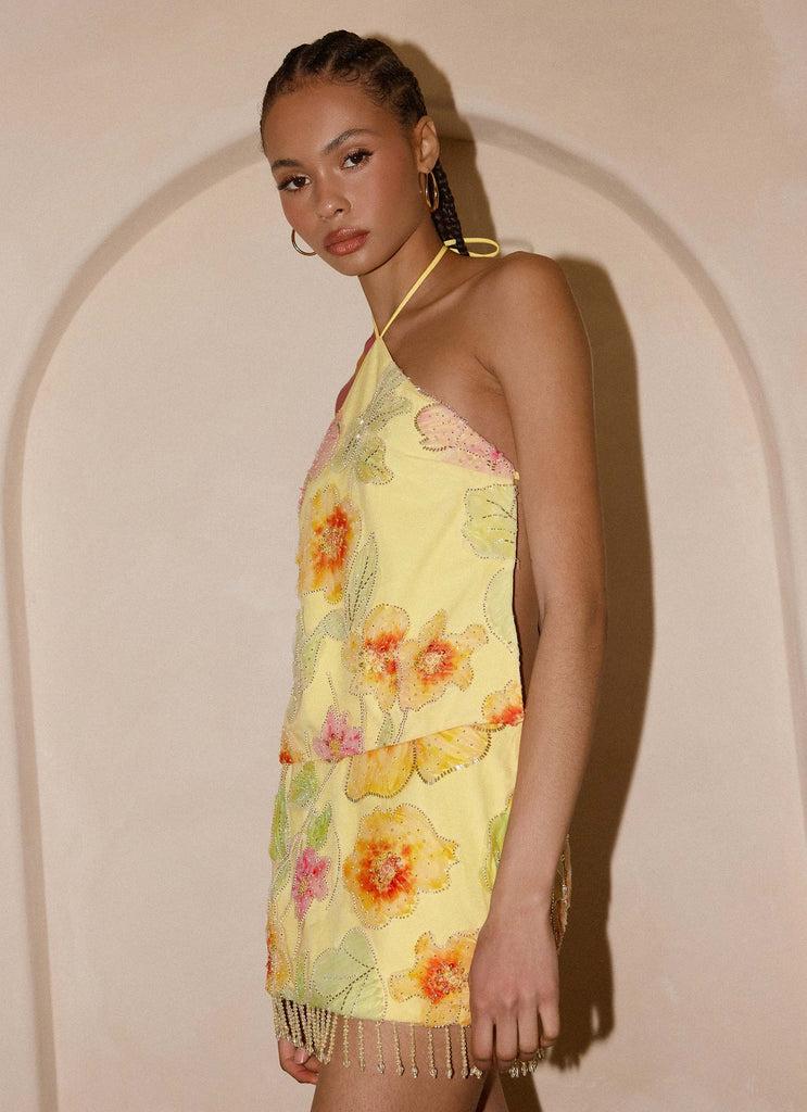 Peppermayo Peppermayo Exclusive - Bliss Beaded Halter Top - Floral Beaded