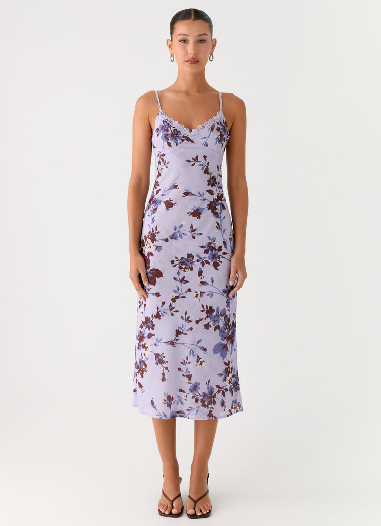 Peppermayo Peppermayo Exclusive - Bluma Lace Trim Midi Dress - Antique Lilac Floral