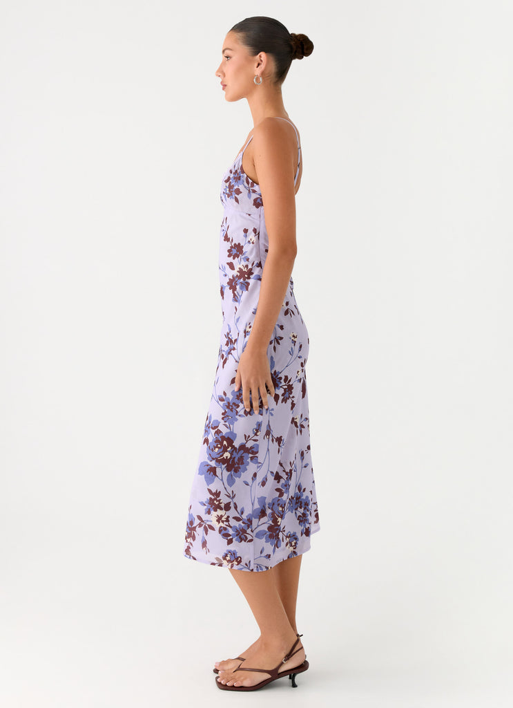 Peppermayo Peppermayo Exclusive - Bluma Lace Trim Midi Dress - Antique Lilac Floral