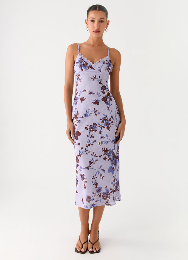 peppermayo Peppermayo Exclusive - Bluma Lace Trim Midi Dress - Antique Lilac Floral
