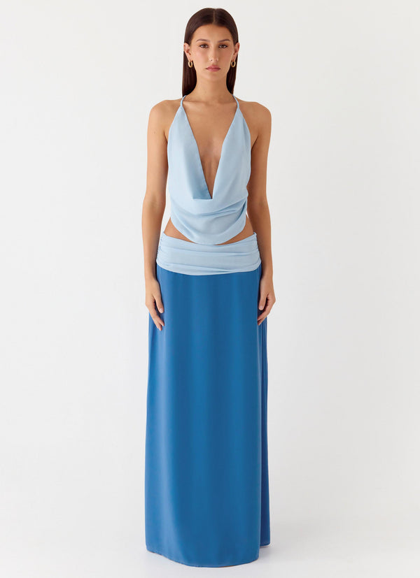 peppermayo Peppermayo Exclusive - Blushing Bloom Maxi Skirt - Baby Blue