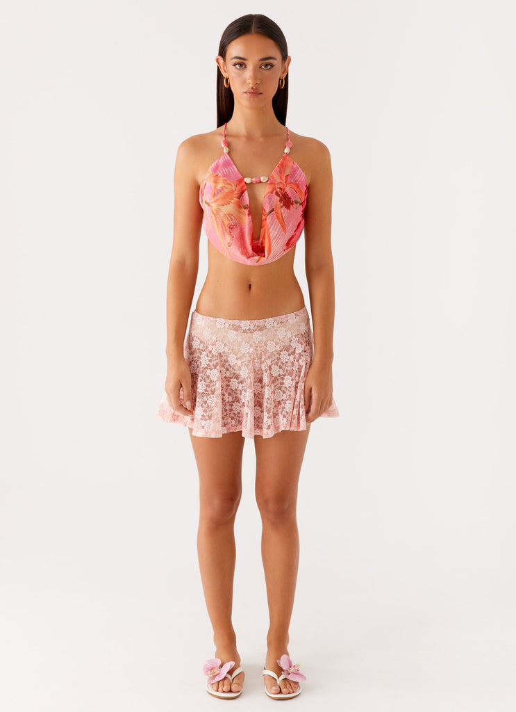 Peppermayo Peppermayo Exclusive - Bobbi Cowl Neck Top - Tropical Pink Print