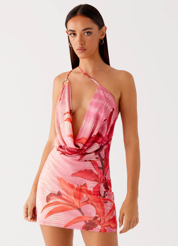 peppermayo Peppermayo Exclusive - Bohemian Bliss Mesh Mini Dress - Tropical Pink Print