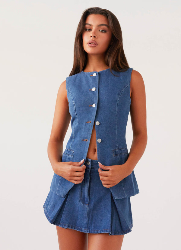 peppermayo Peppermayo Exclusive - Born For Bordeaux Denim Vest - Indigo