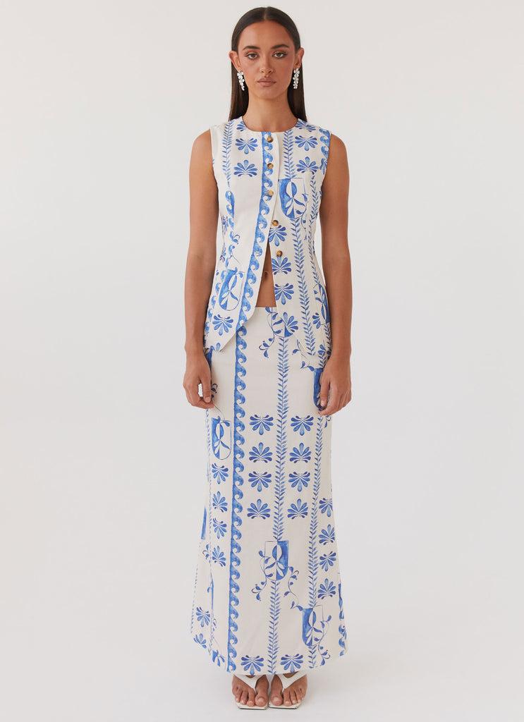 Peppermayo Peppermayo Exclusive - Born For Bordeaux Linen Midi Skirt - Floral Wave