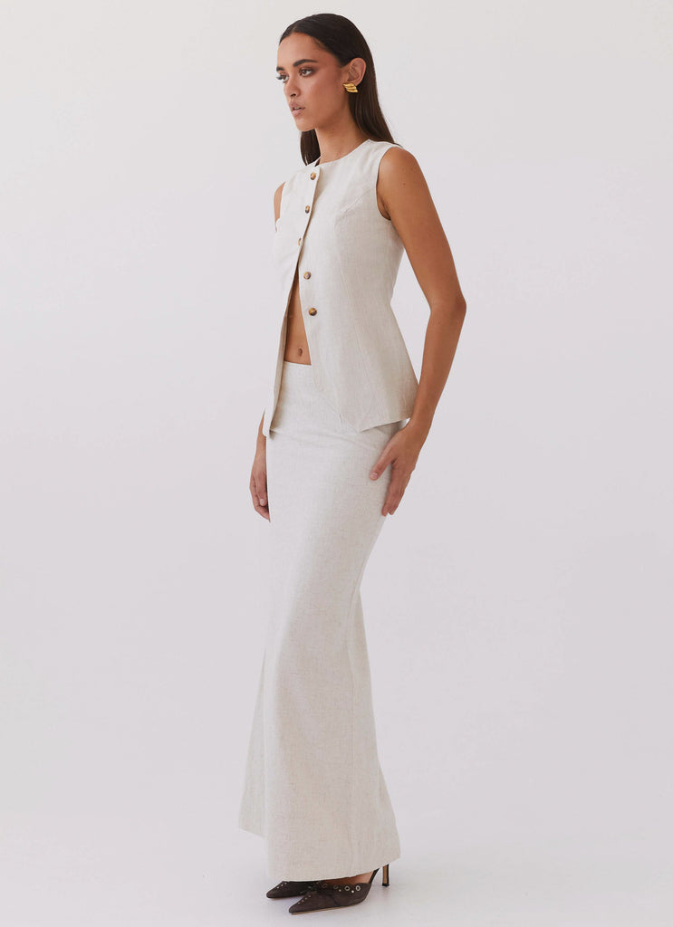 Peppermayo Peppermayo Exclusive - Born For Bordeaux Linen Midi Skirt - Oatmeal