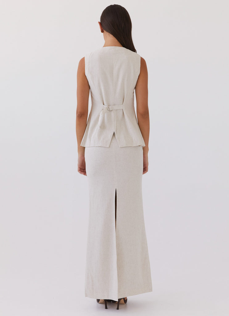 Peppermayo Peppermayo Exclusive - Born For Bordeaux Linen Midi Skirt - Oatmeal