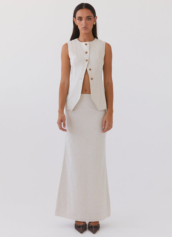 peppermayo Peppermayo Exclusive - Born For Bordeaux Linen Midi Skirt - Oatmeal