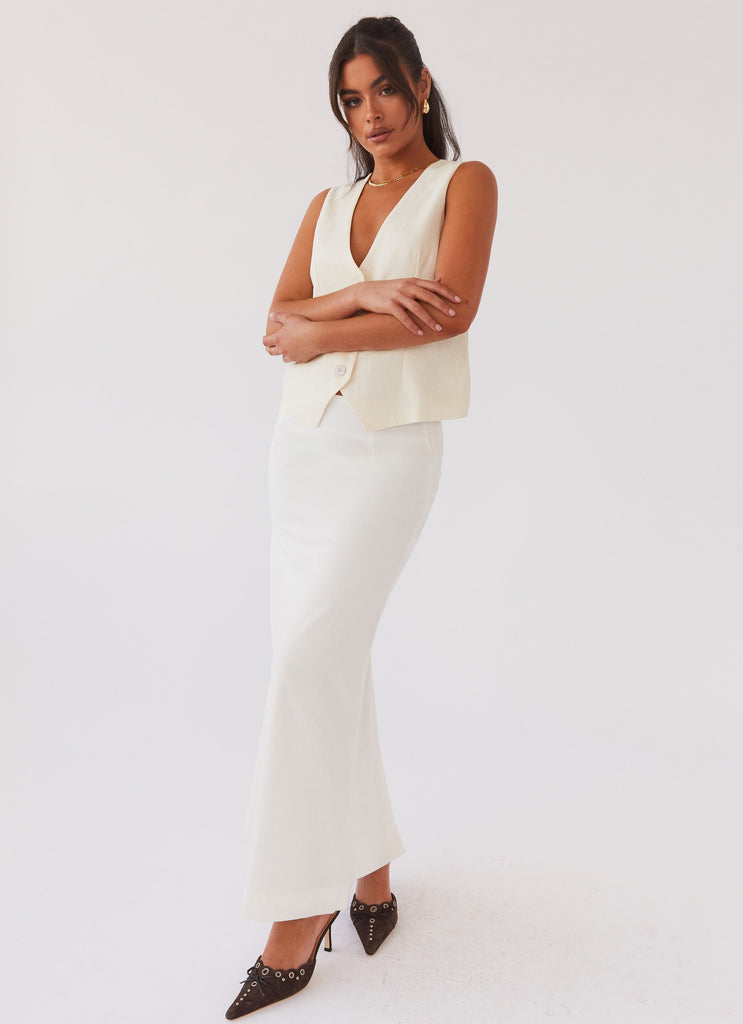 Peppermayo Peppermayo Exclusive - Born For Bordeaux Linen Midi Skirt - White
