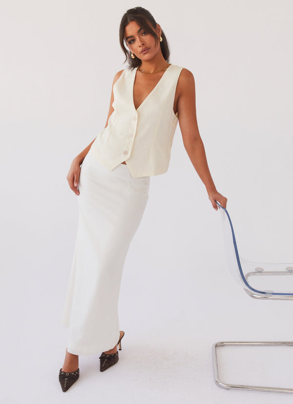 peppermayo Peppermayo Exclusive - Born For Bordeaux Linen Midi Skirt - White