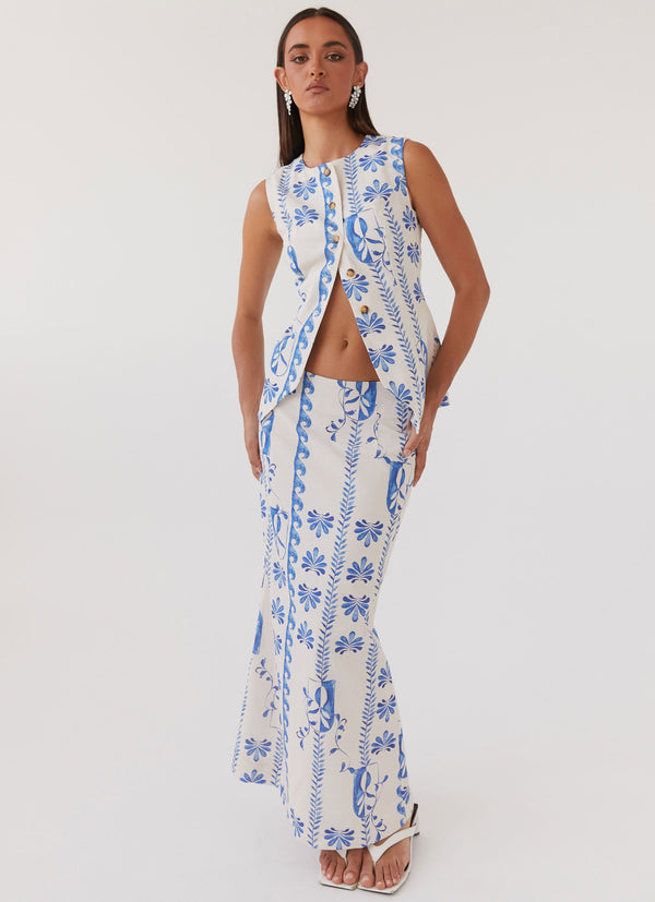 peppermayo Peppermayo Exclusive - Born For Bordeaux Linen Midi Skirt - Floral Wave