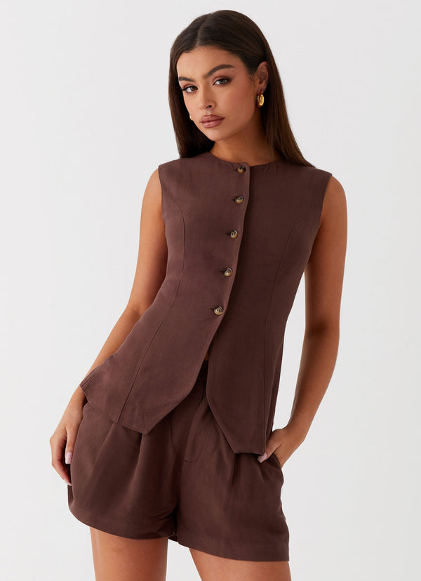 peppermayo Peppermayo Exclusive - Born For Bordeaux Linen Shorts - Brown