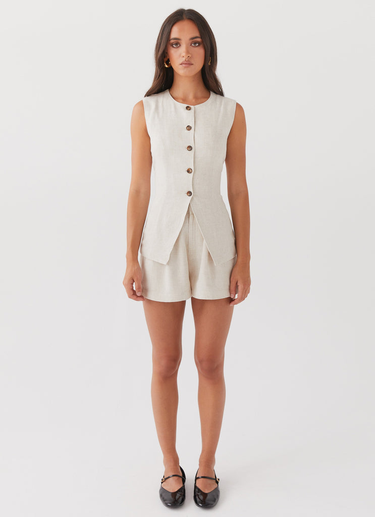 Peppermayo Peppermayo Exclusive - Born For Bordeaux Linen Vest - Oatmeal
