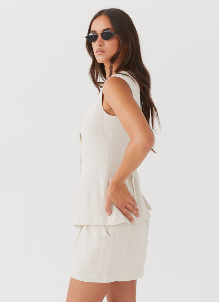 Peppermayo Peppermayo Exclusive - Born For Bordeaux Linen Vest - Oatmeal