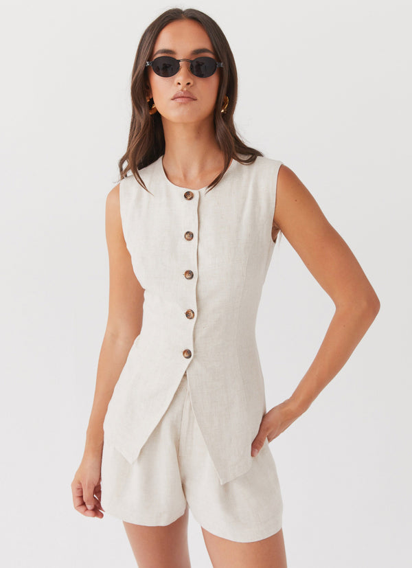 peppermayo Peppermayo Exclusive - Born For Bordeaux Linen Vest - Oatmeal