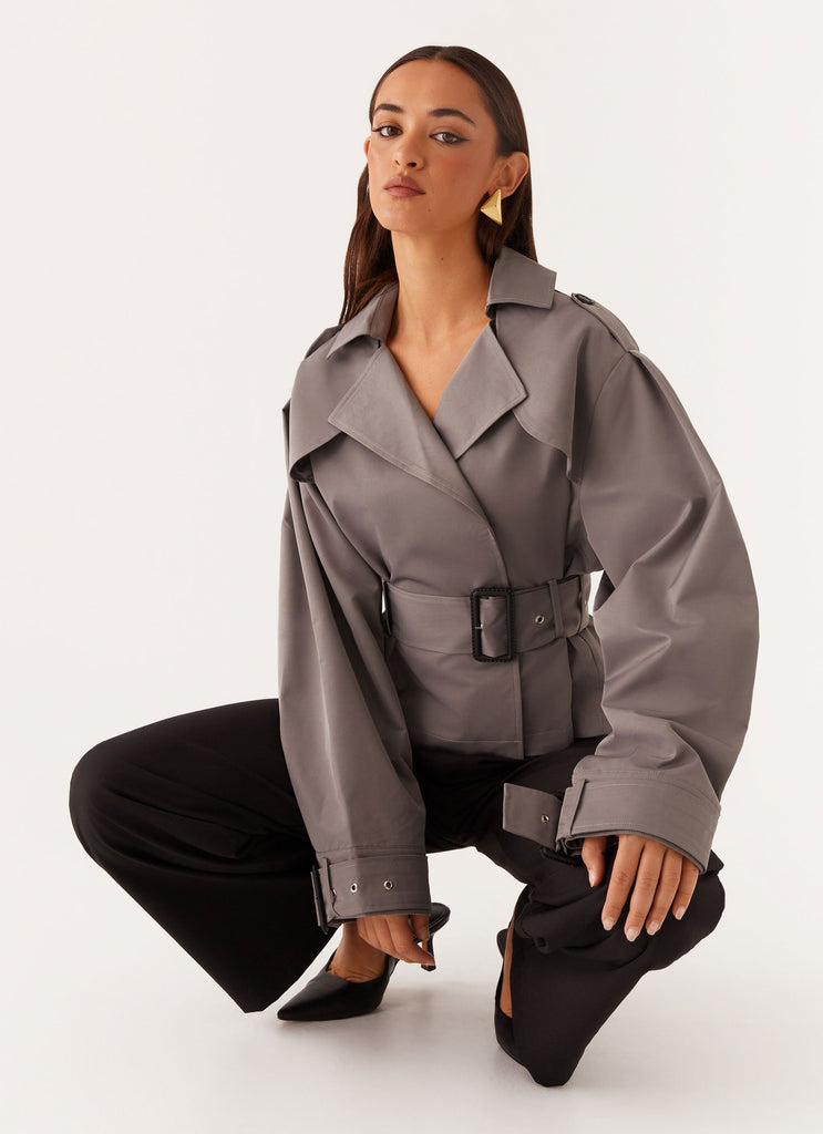 Peppermayo Peppermayo Exclusive - Boston Cropped Trench Coat - Charcoal
