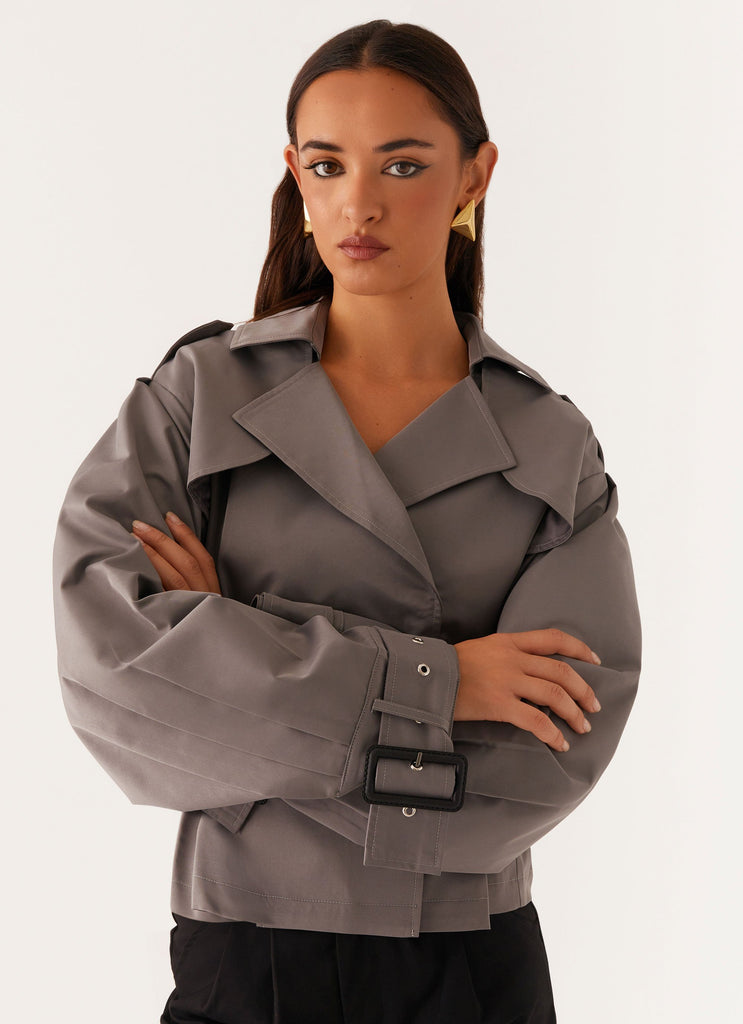 Peppermayo Peppermayo Exclusive - Boston Cropped Trench Coat - Charcoal