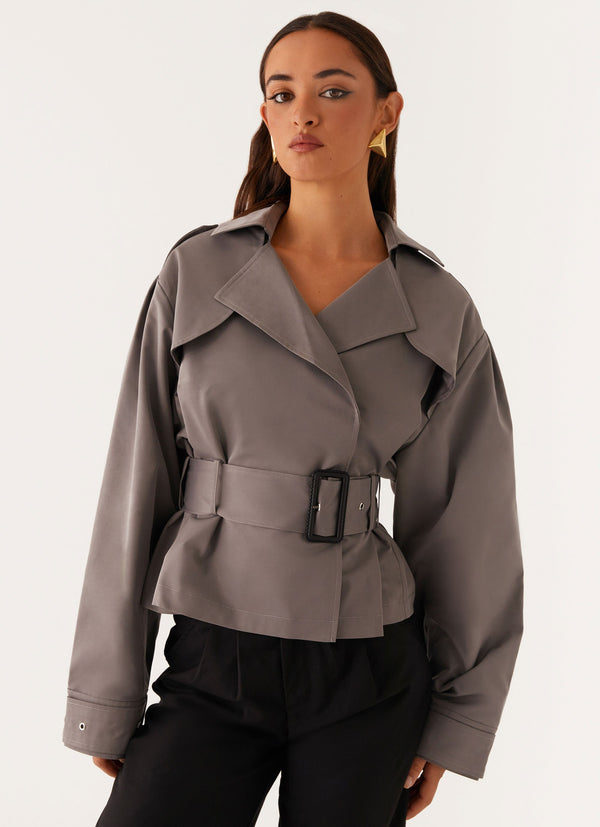 peppermayo Peppermayo Exclusive - Boston Cropped Trench Coat - Charcoal
