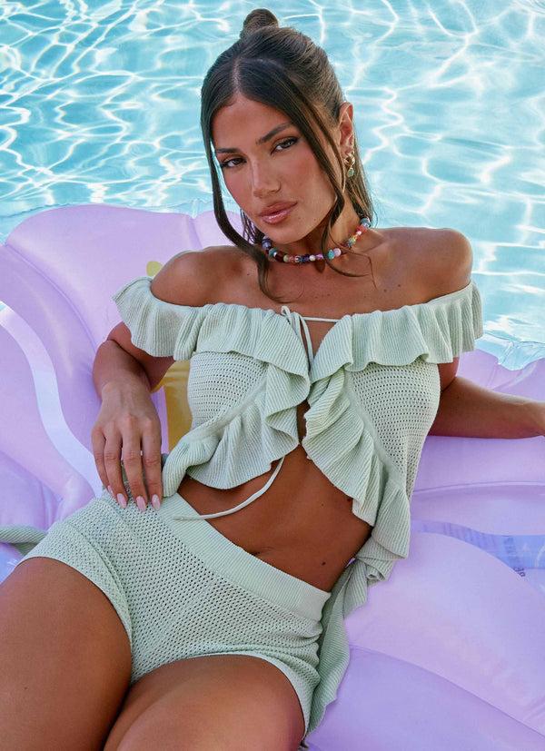 peppermayo Peppermayo Exclusive - Bowen Off Shoulder Knit Top - Mint