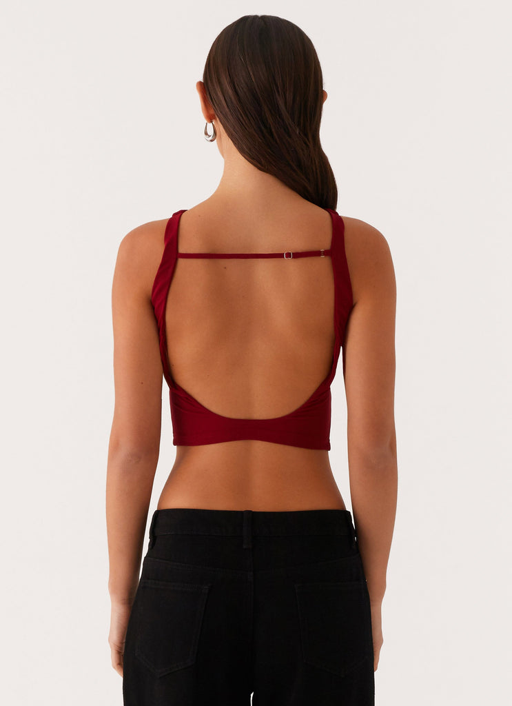 Peppermayo Peppermayo Exclusive - Brae Beaded Mesh Top - Deep Red