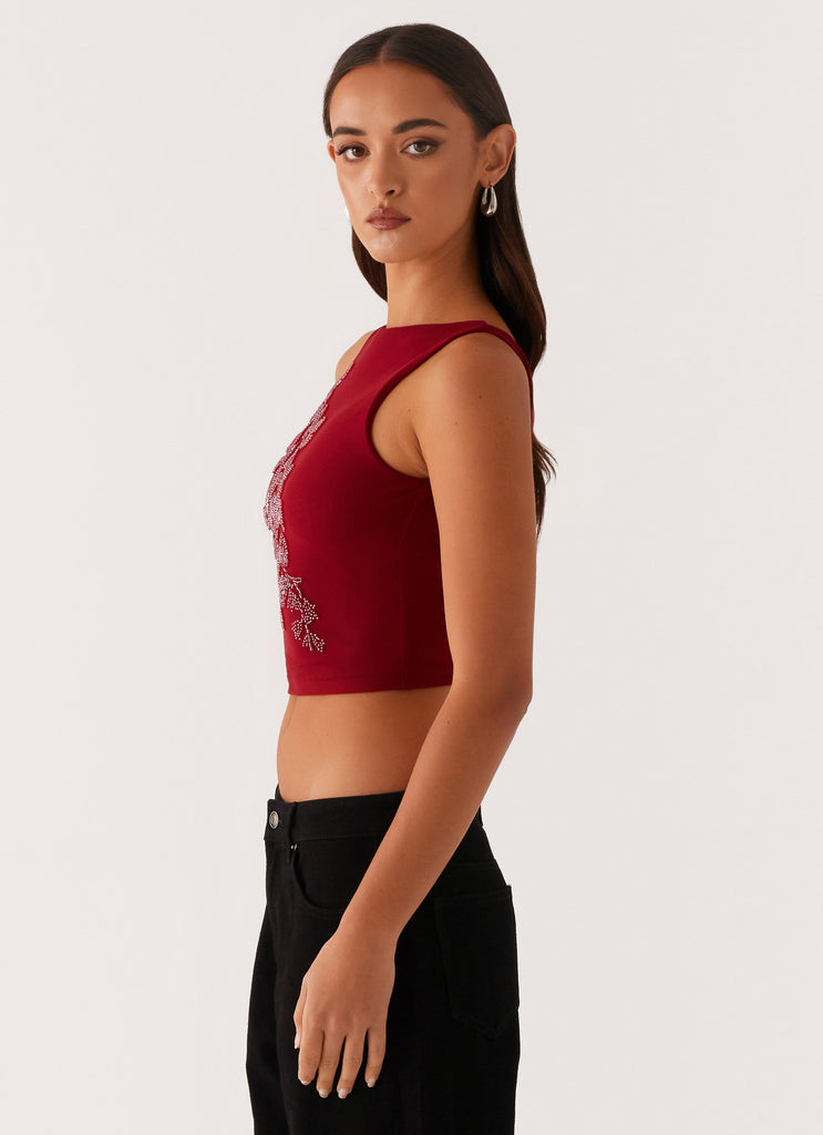 Peppermayo Peppermayo Exclusive - Brae Beaded Mesh Top - Deep Red