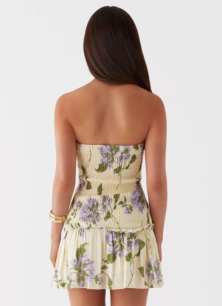 Peppermayo Peppermayo Exclusive - Break From Toronto Linen Mini Dress - Yellow Purple Floral