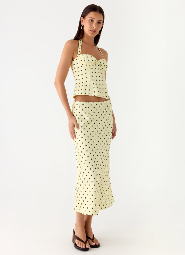 peppermayo Peppermayo Exclusive - Breanne Midi Skirt - Yellow Polka Dot