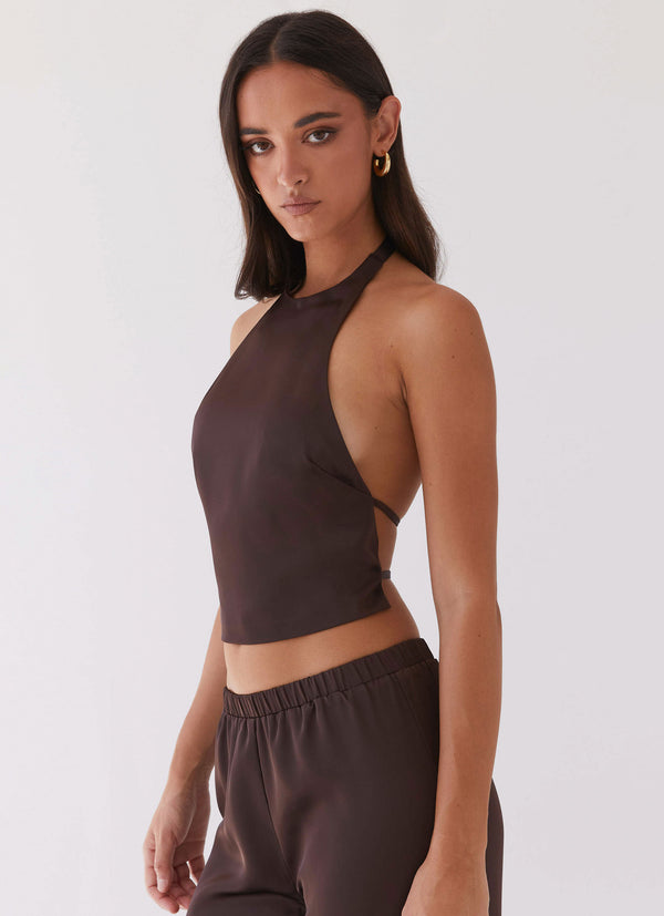 peppermayo Peppermayo Exclusive - Bree Satin Halterneck Top - Brown