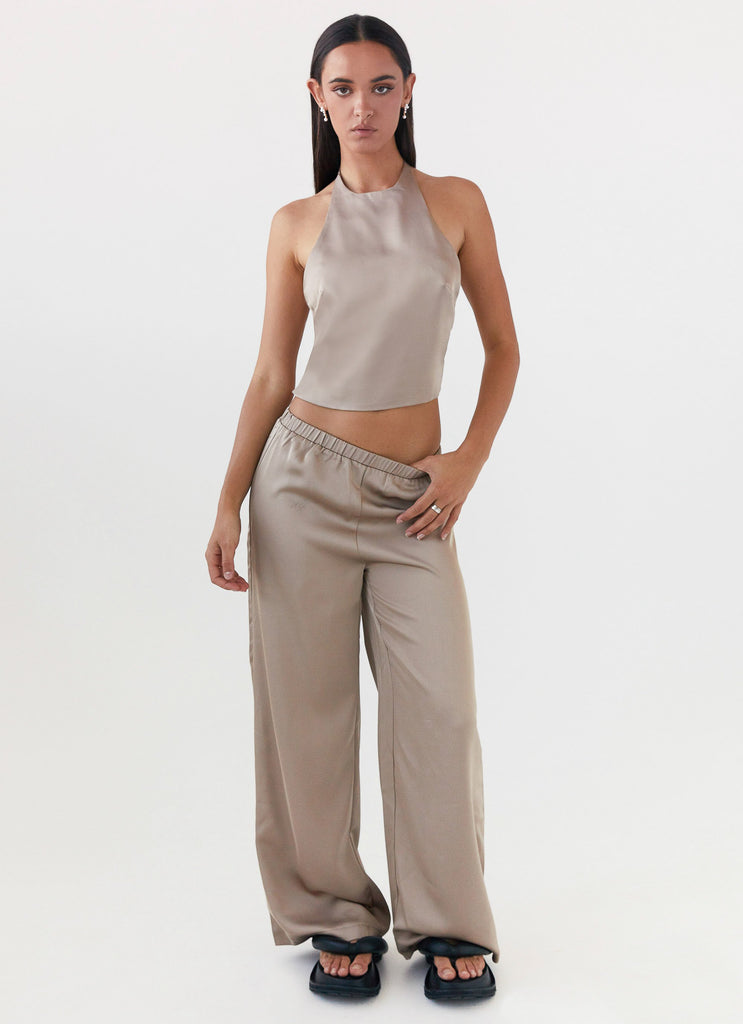 Peppermayo Peppermayo Exclusive - Bree Satin Halterneck Top - Mushroom