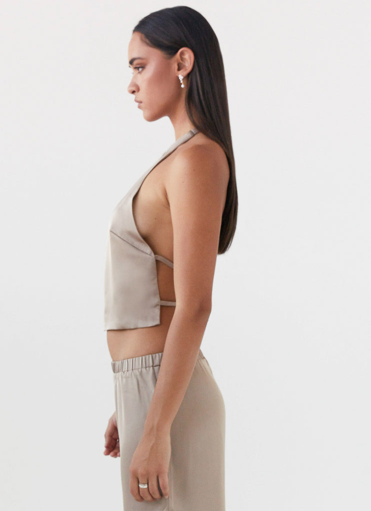 Peppermayo Peppermayo Exclusive - Bree Satin Halterneck Top - Mushroom