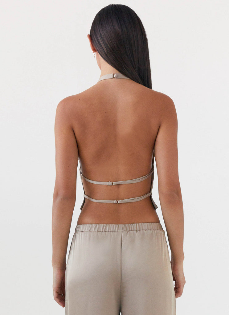 Peppermayo Peppermayo Exclusive - Bree Satin Halterneck Top - Mushroom